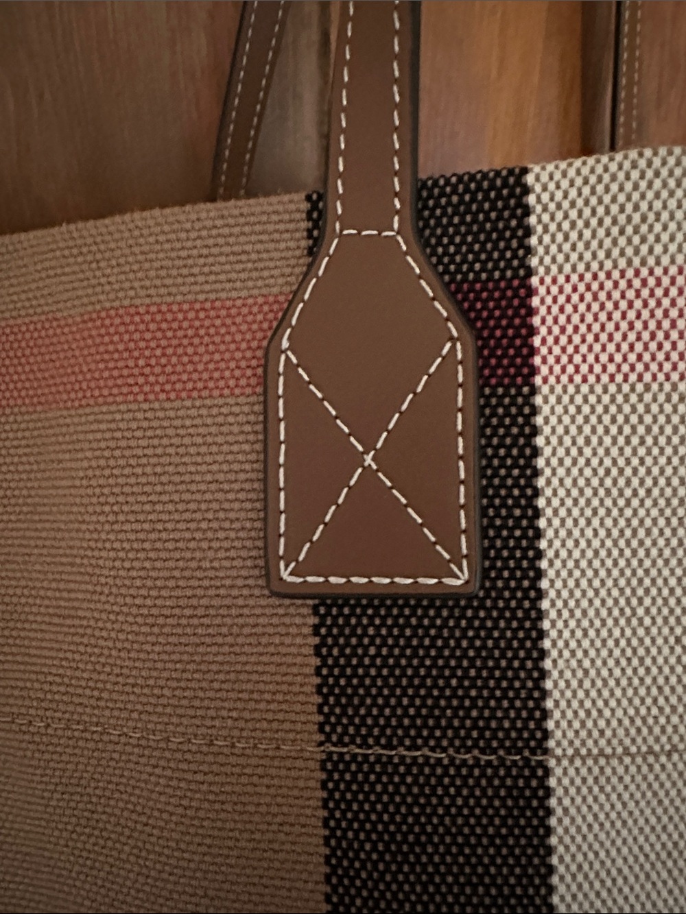 Burberry London Check Canvas Tote with Brown Leather Straps - Picture 12 of 13